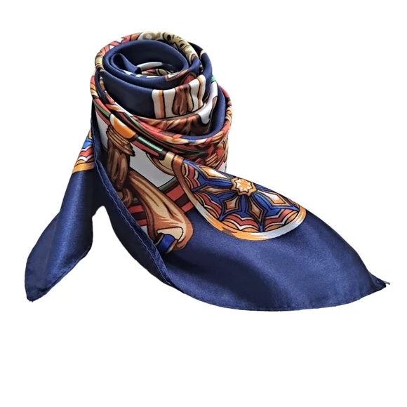 💖 2/$30 Satin oversized chain print blue boho paisley hair nautical Scarf NWT - Picture 12 of 13